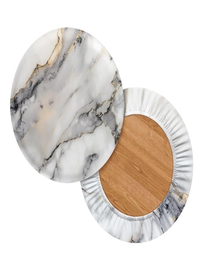 أغطية كراسي بار دائرية مطبوعة بنقشة الرخام من وانزوينغ، مناسبة لكراسي الطعام، قابلة للتمدد، ناعمة، مزودة بشريط مطاطي، مقاس 13-15 بوصة، عبوة من قطعتين - Image 2